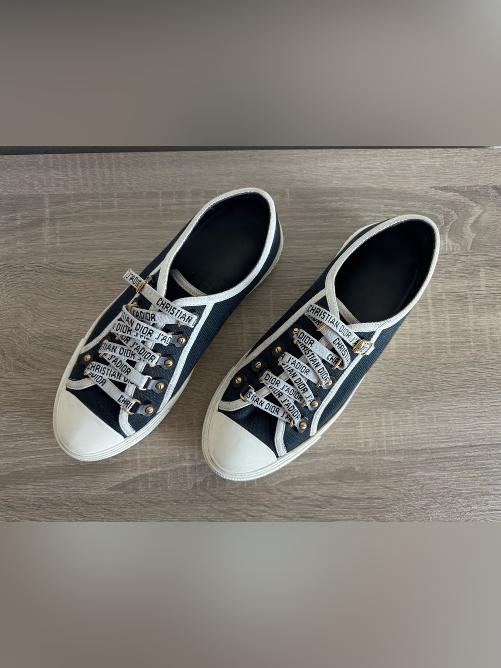 Dior Womens Black Canvas Low-Top Sneakers with White Trim